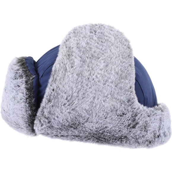 Men Navy Blue Faux Fur Trapper Hat with Face Mask Winter Trooper Hunting Hat - Picture 3 of 8